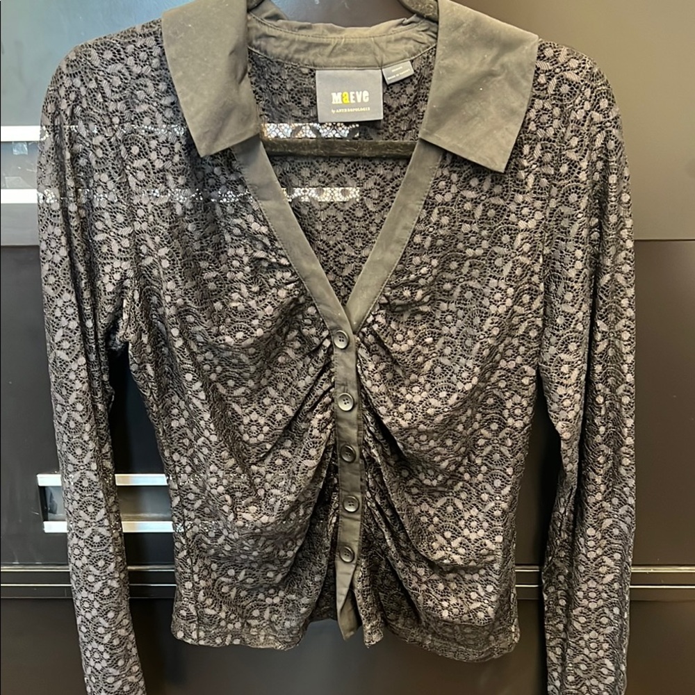 Maeve Black Lace Button-Up Blouse